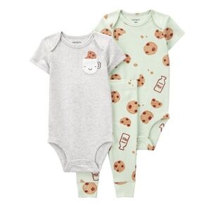 Carter's - Cookie Milk Gray Green Bodysuits Leggings Set - Baby 3 Month